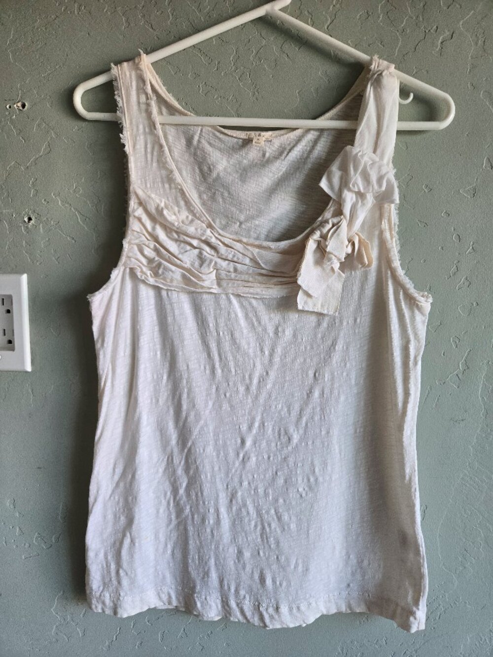 J. CREW Ruffle & Bow Front Trim Feminine Lt Cream Beige Tank Top Women's S